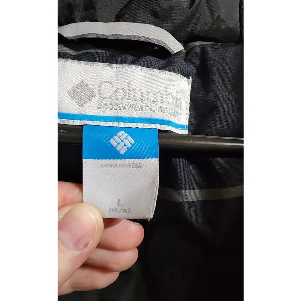 Columbia Youth‎ Insulated Winter Jacket Black Gray Pattern Hooded Size L